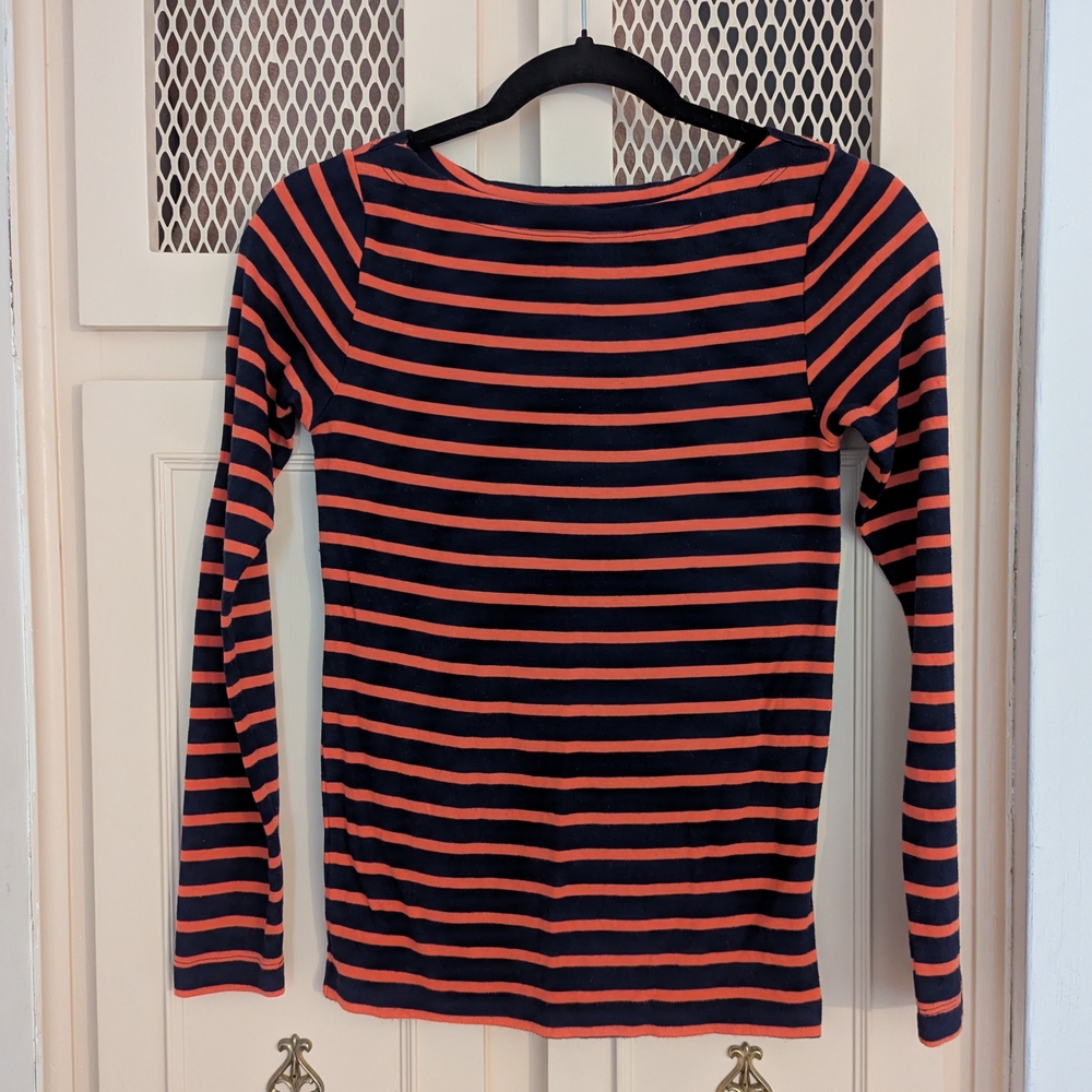 GAP Striped Long Sleeve Top - Navy and Coral